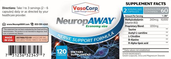 NeuropAWAY Nerve Support Formula Economy Size supplement facts label
