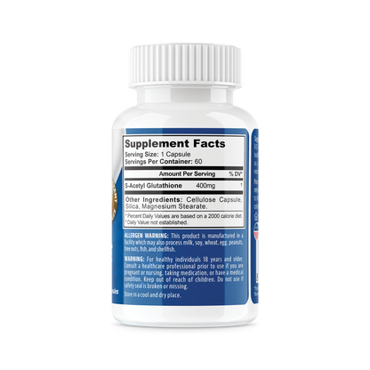 S-Acetyl-Glutathione 400mg Acid Resistant Capsules 60ct (60 400mg Capsules Per Bottle)