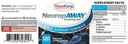 NeuropAWAY Nerve Support Formula Economy Size supplement facts label